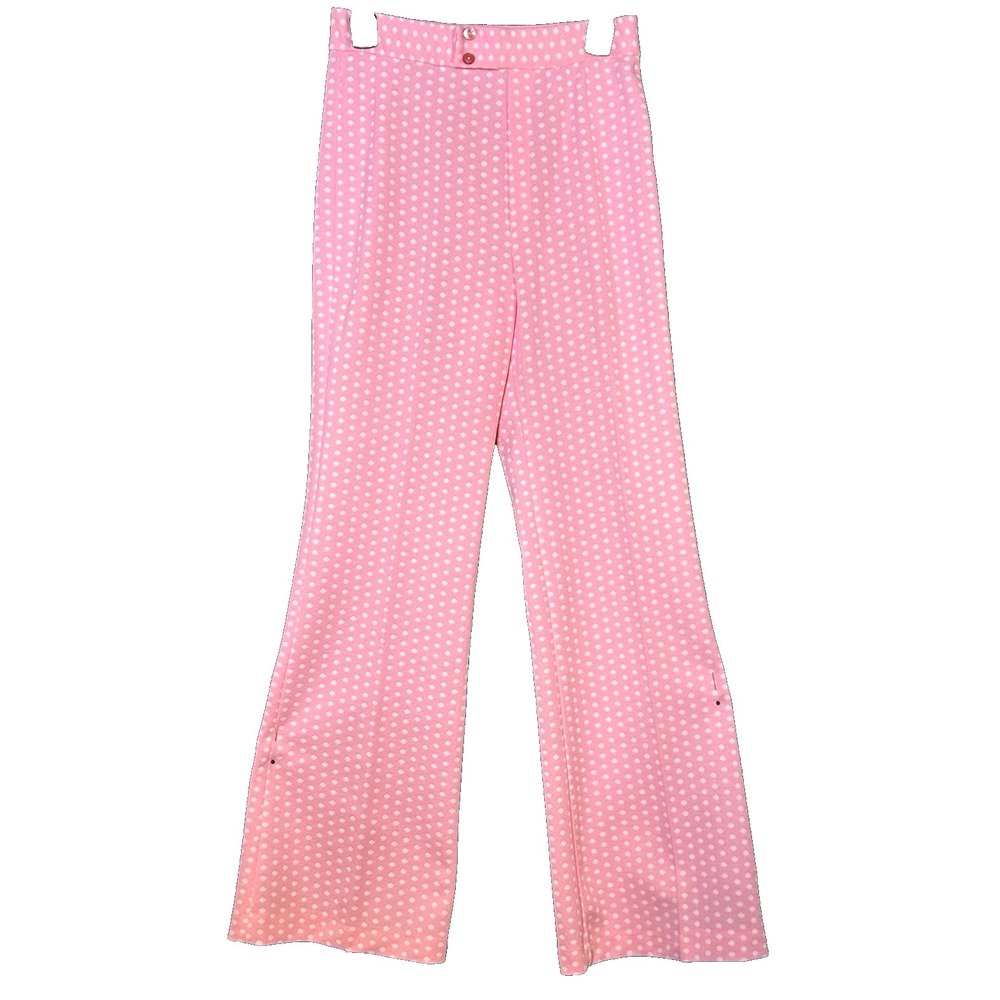 Vintage 70s Jack Winter Womens PINK High Waist Wide Leg Flare Poly Knit Pants